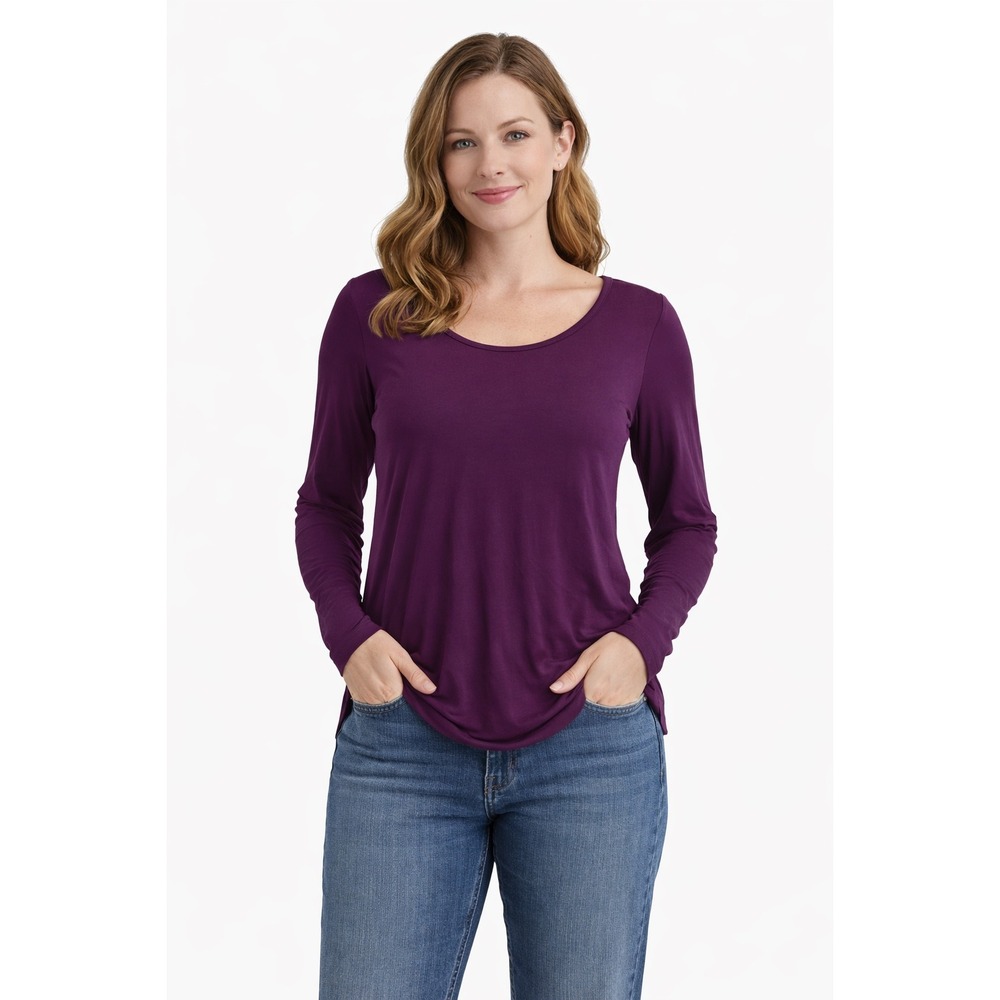 White House Black Market XS‎ Plum Purple Scoop Neck Long Sleeve Top High-Low Hem